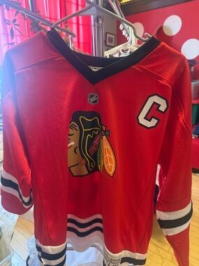 NHL Chicago Blackhawks Red and Black Captain C Hockey Jersey
